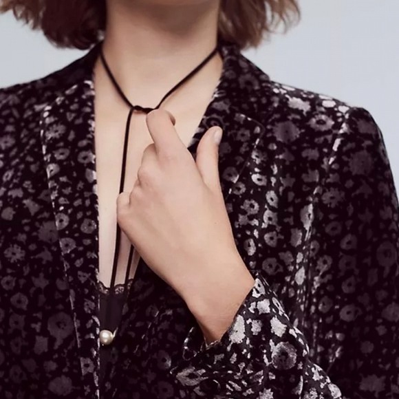 NWOT✨️ Anthropologie Elevenses Velvet Black Silver Grey Blazer Jacket, 2 - Picture 3 of 11